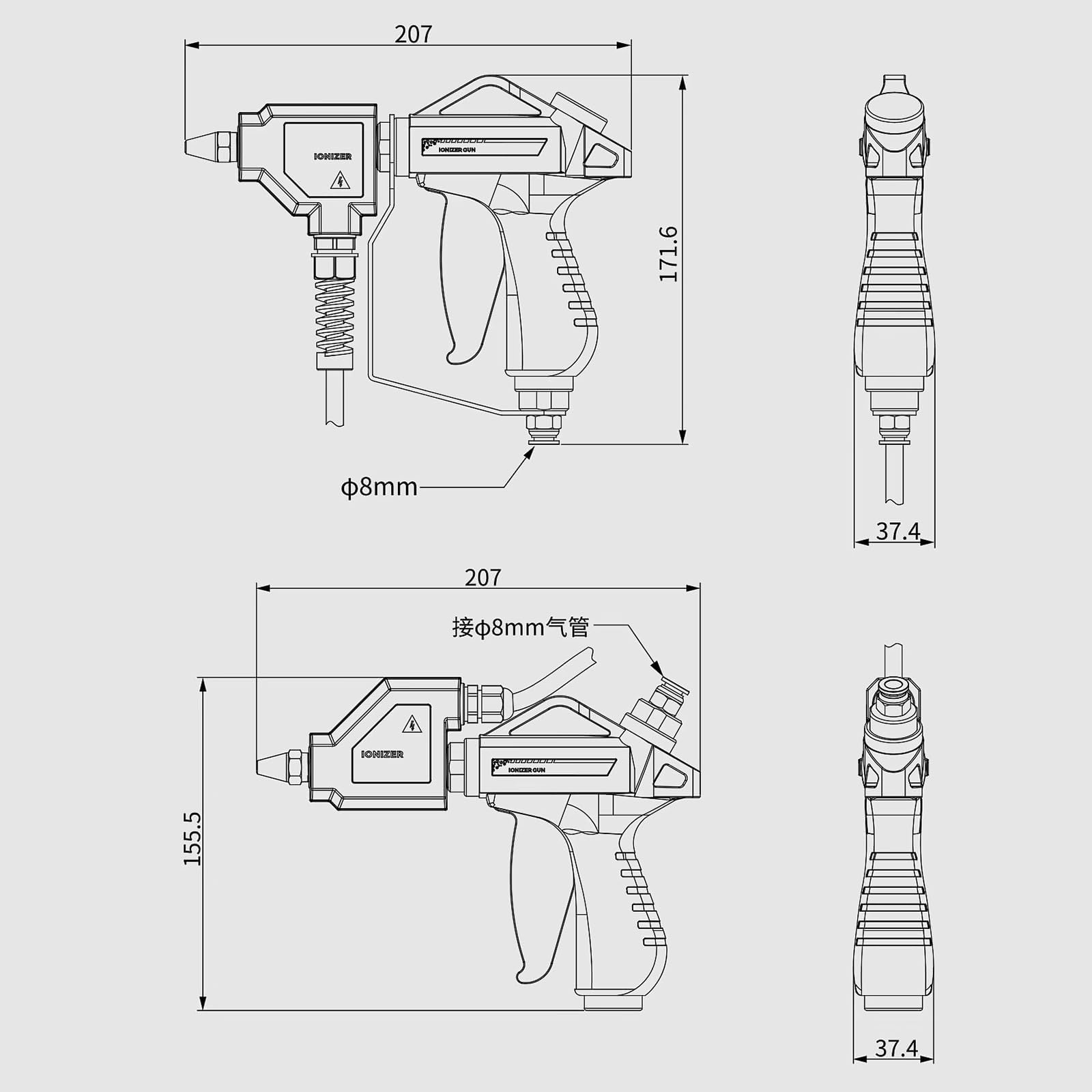 Pistolet pneumatyczny jonizujący, przemysłowy eliminator statyczny z generatorem wysokiego napięcia 6,0 kV, regulowany balans jonowy do skutecznego usuwania statycznego i naprawy elektronicznej