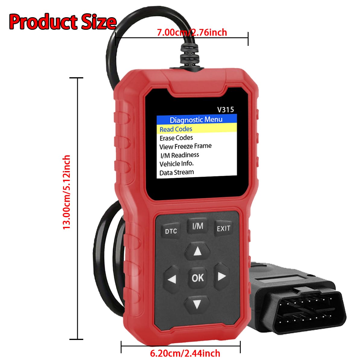 V315 Narzędzie diagnostyczne OBD2, czytnik kodów, narzędzie diagnostyczne światła silnika, tester napięcia akumulatora, do samochodów osobowych i ciężarowych OBD2 od 1996 roku