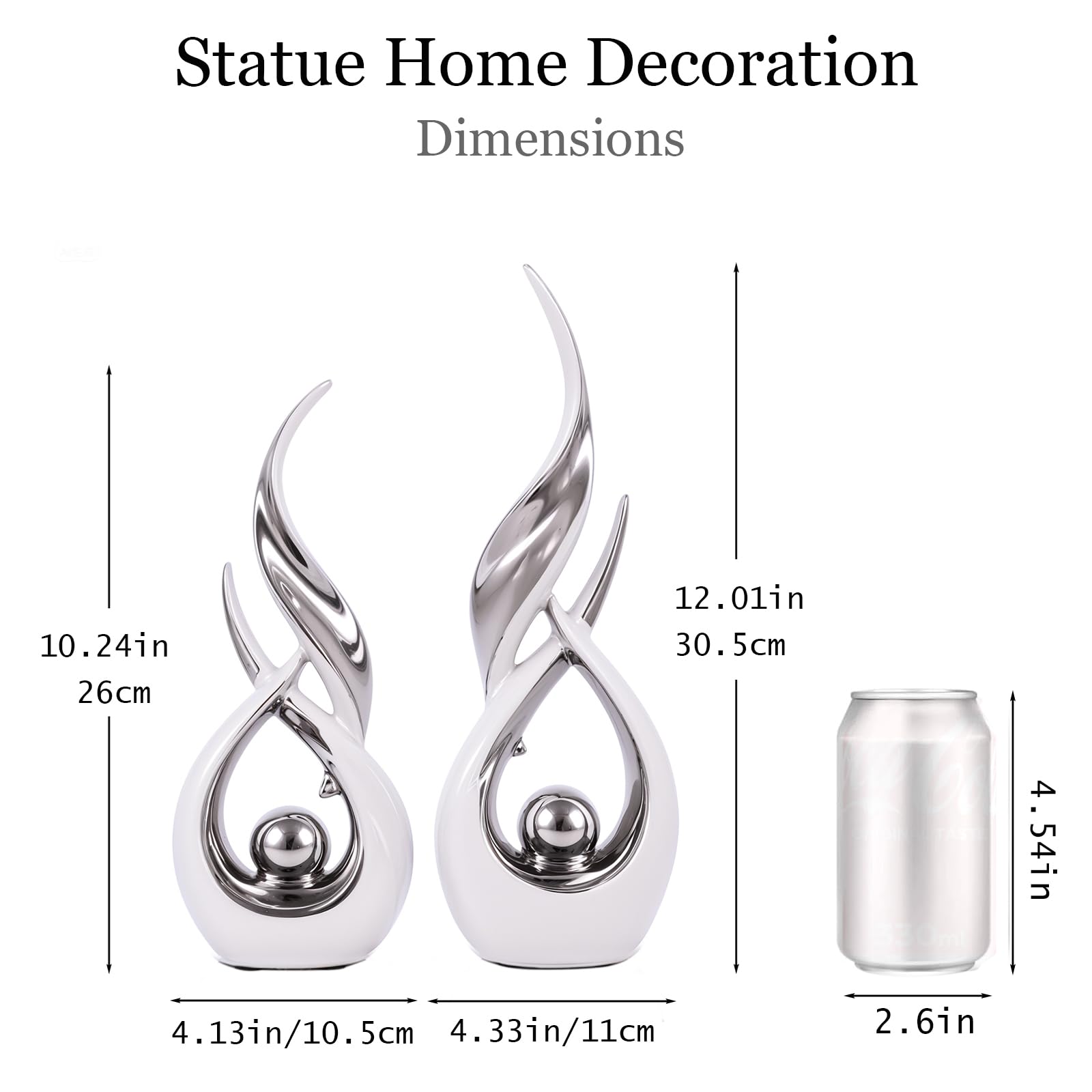 2 estatuas de cerámica blanca y plateada para decoración del hogar, esculturas de arte abstracto moderno, elegantes objetos decorativos de mesa para comedor, entrada, soporte de TV, chimenea, centros