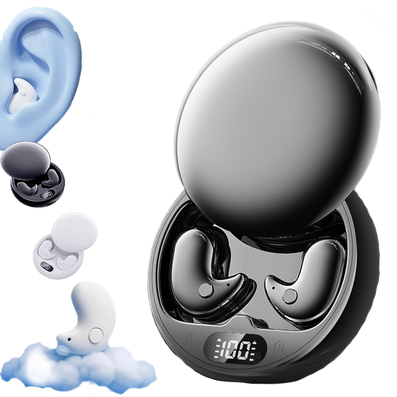 Mini écouteurs Invisibles Bluetooth sans Fil, Mini ecouteur Sommeil, Aucune Pression sur l'oreille, Ipx6 étanche, Conçu pour Les Moments de Calme (Black)
