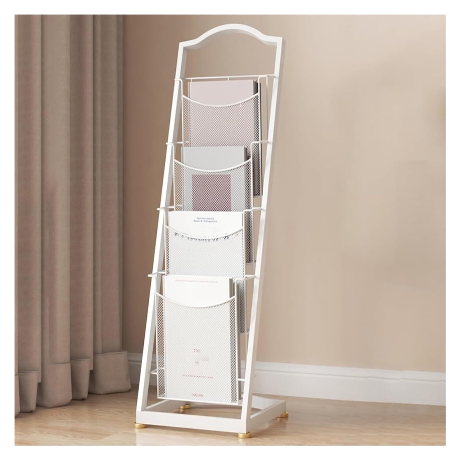 Jkjzsalj White Metal Modern Brochures Holder Magazine Rack Floor-Standing,Large Tall Literature Display Stand Shelf For Bathroom/Salon/Reception Room/Waiting Room,-33X33x98cm/13X13x38.5in