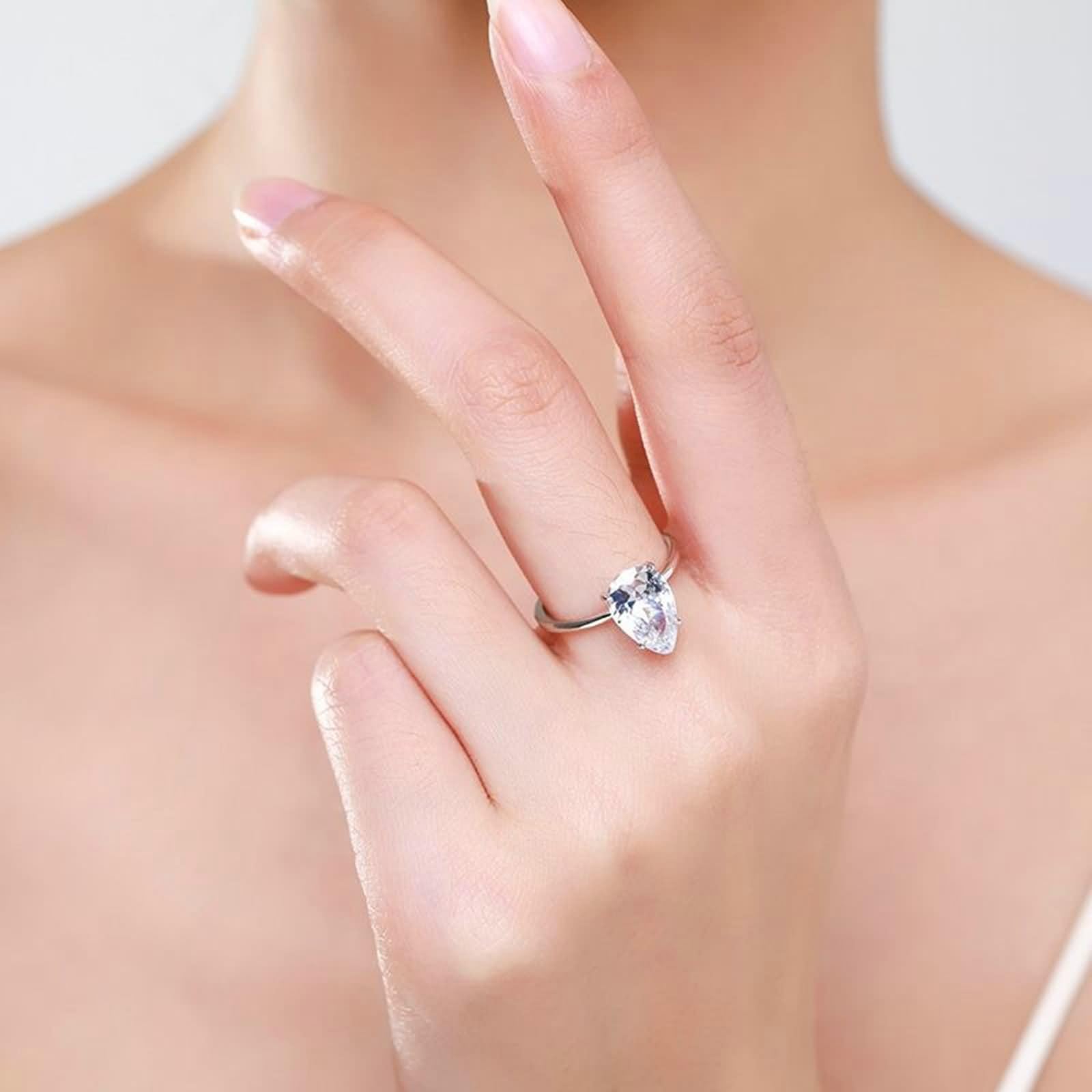 Anillos apilables, anillo de compromiso único con moissanita en forma de pera de 3 quilates para mujer