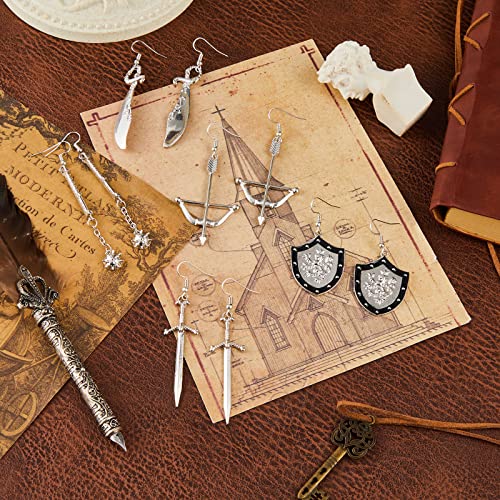 Fabbay 6 Pairs Gothic Earrings Gothic Jewelry Medieval Renaissance Dangle Earrings Sword Earrings Vampire Earrings Gothic Dangle Earrings Skull Axe Gothic Dagger Goth Earrings for Women, 6 Styles3