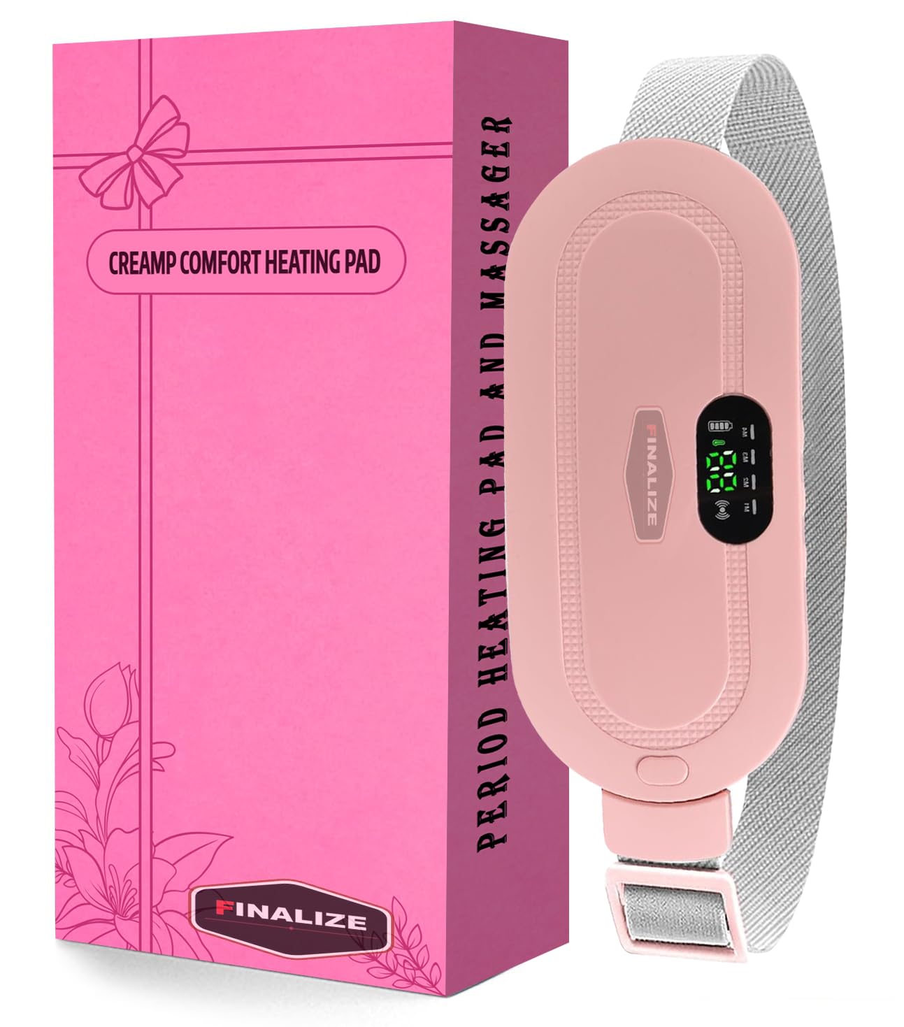 FINALIZE Period Cramp Relief Massager & Heating Pad for Period Cramps Portable Cordless Periods Cramps Relief Machine 3-Temp. & 4-Massage Mode Fast Heating Menstrual Period Pain Relief Device for Women