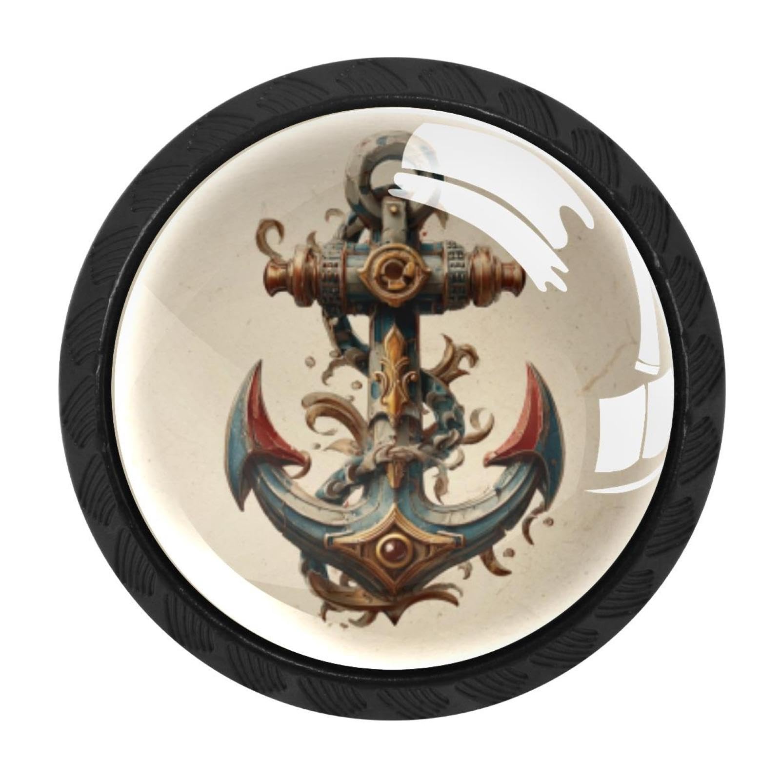 CHENZZZZ 4 Pack Nautical Anchor (1) Dresser Drawer Cabinet Knobs Round Crystal Glass Knobs Pulls Handles for Kitchen Wardrobe Cupboard Door Hardware