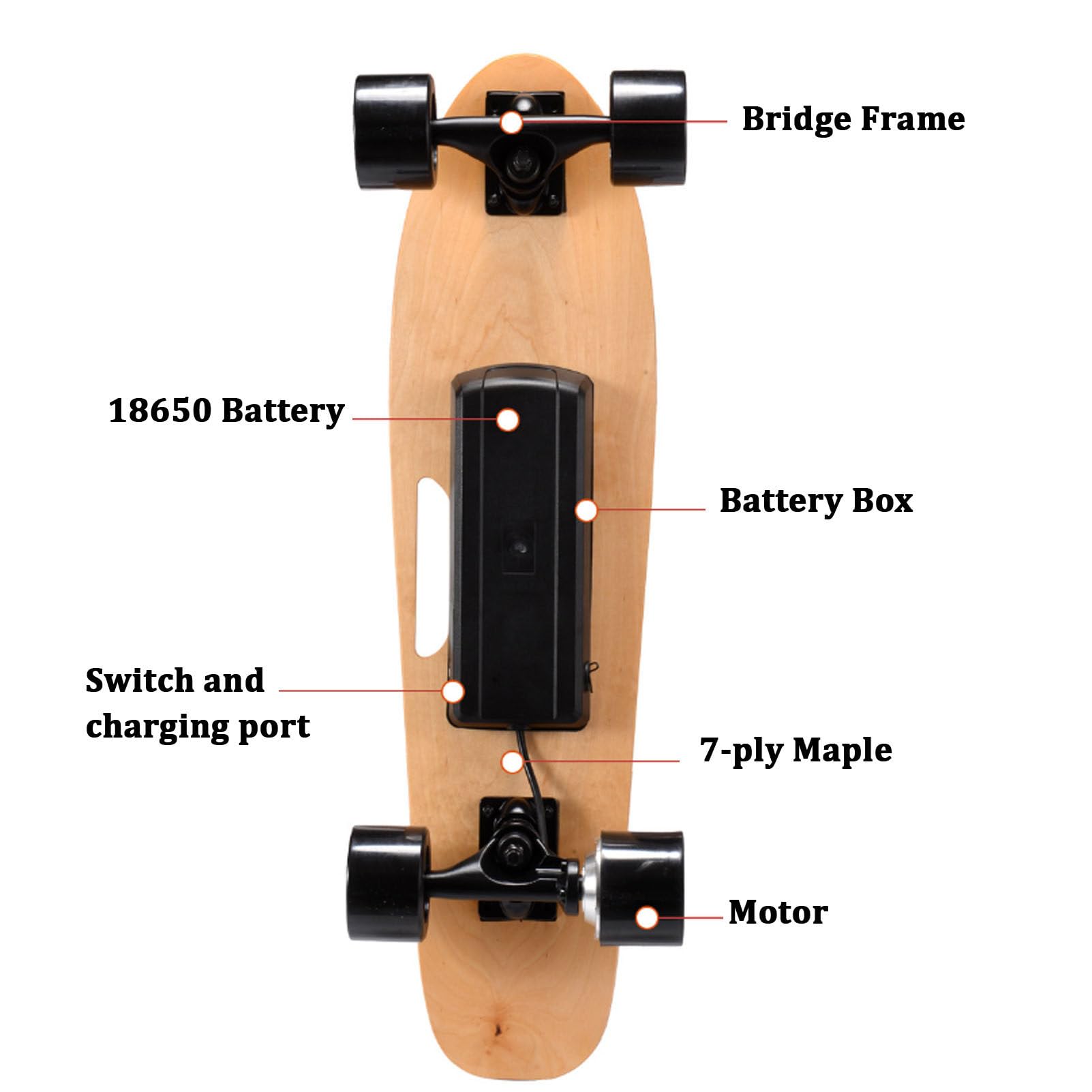 Skateboard elettrico con telecomando, longboard elettrico da 350 W per bambini e adulti, velocità massima 13,67 MPH, autonomia 8 miglia, 7 strati di acero, 3 marce regolabili per principianti