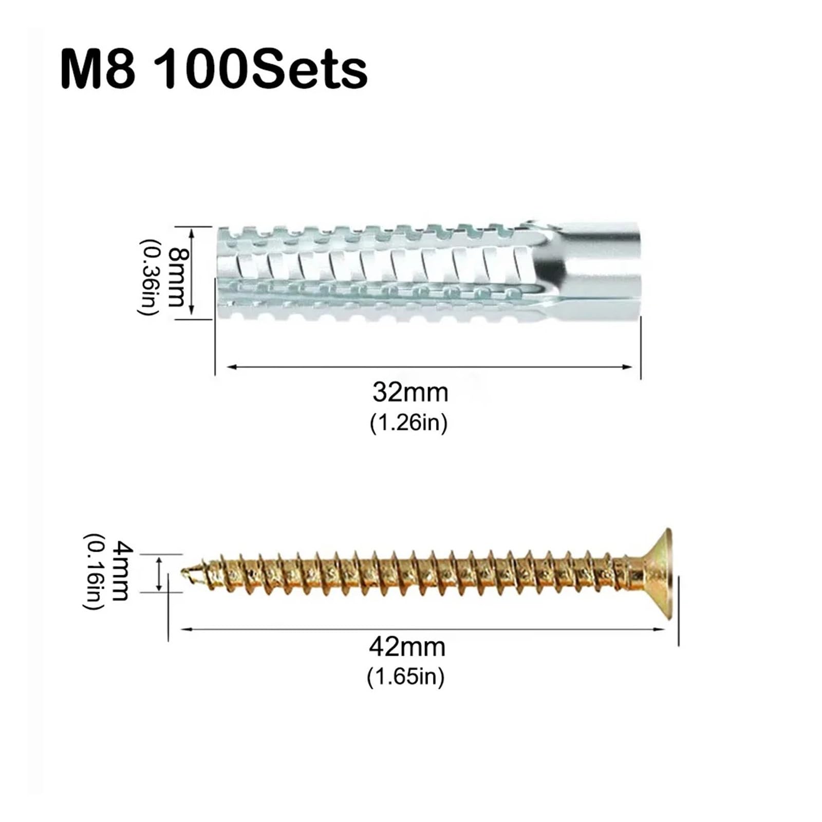 Dübel Selbstschneidende Metallexpansion | Rohrnägel, gezahnte Wandschrauben, Befestigungselemente, Bolzen for Beton(M8 100Sets)