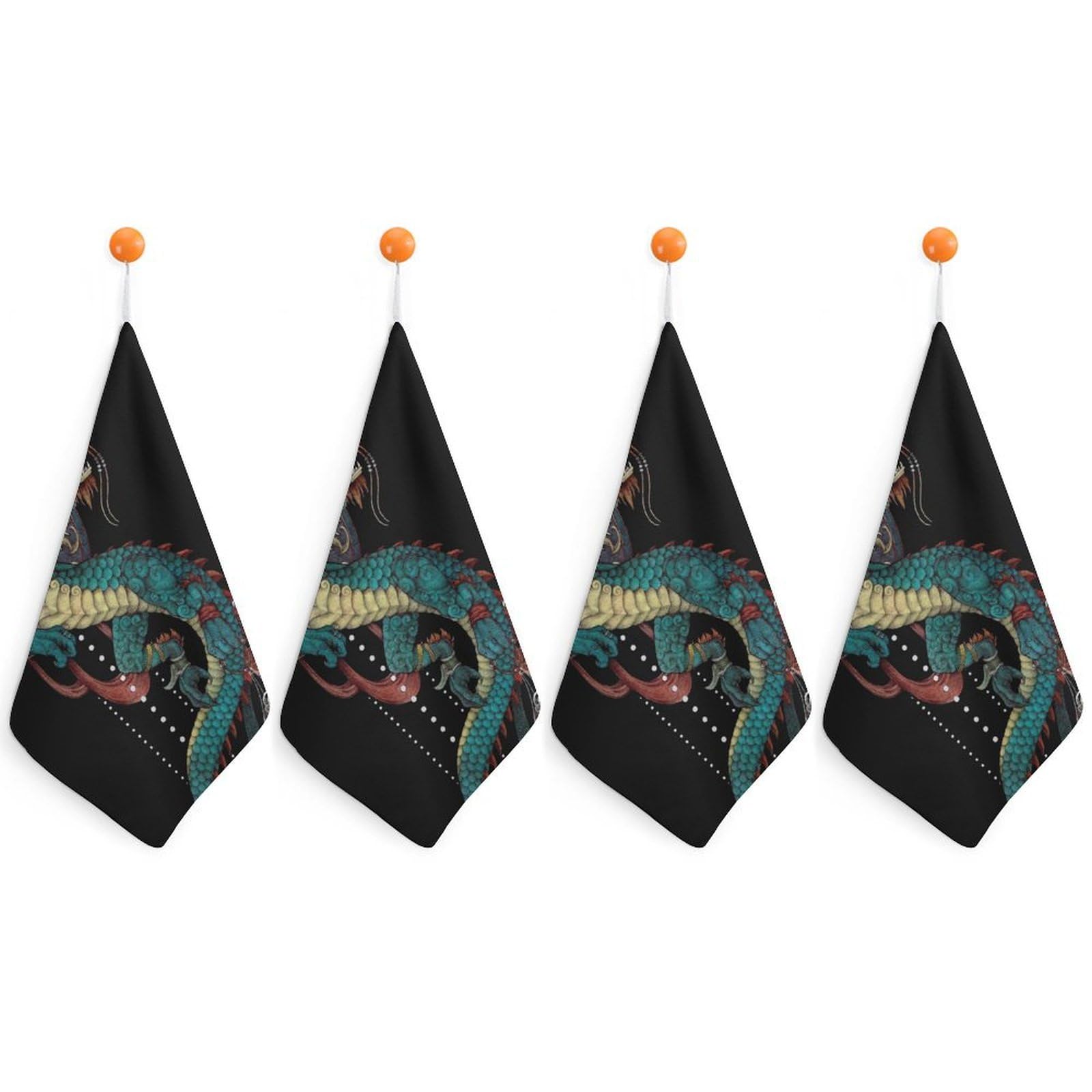 LEDFCVSU 4 Piece Hanging Hand Towels, Mythical Dragon Small Dry Hand Towel for Kitchen Bathroom