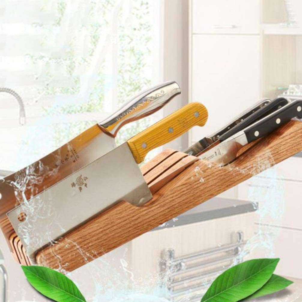 Hemoton Beech Wood Knife Holder Drawer Insert Compact Knife Organizer for Kitchen Storage and Space Saving