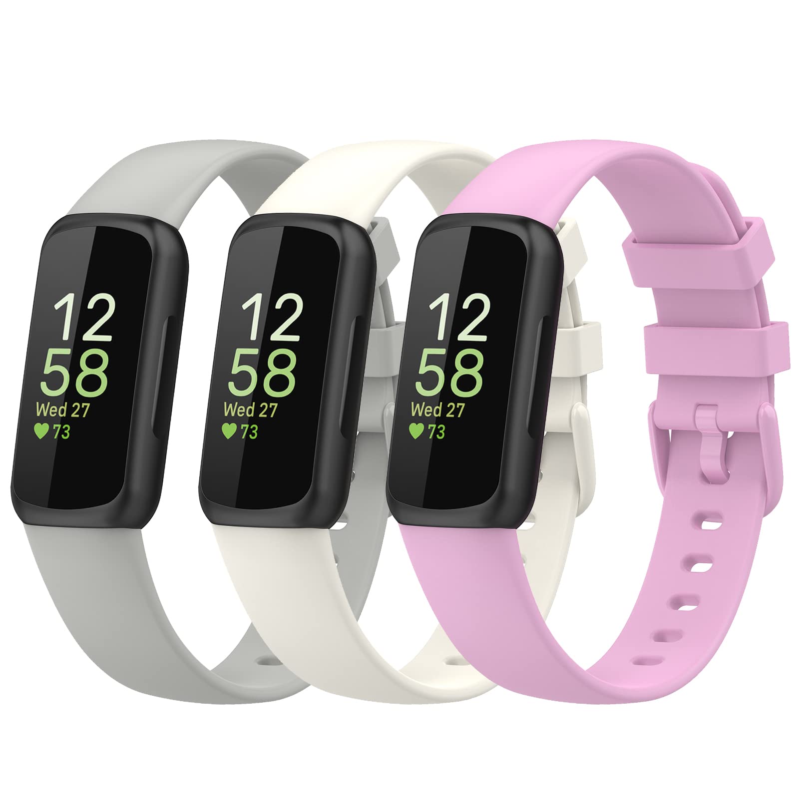 Gheper Bands Compatible with Fitbit Inspire 3 Smart Watch Band Replacement Wristband Strap Bracelet Silicone Accessory for Women Men S/L Size, Gray/Apricot/Lilac