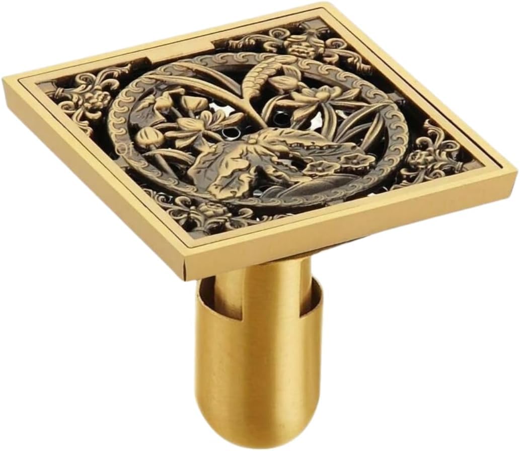 Paqwtyb Hibiscus Floor Drain, Antique Brass Deodorizing Floor Drain For Bathroom Shower Room Sewer Dual Use