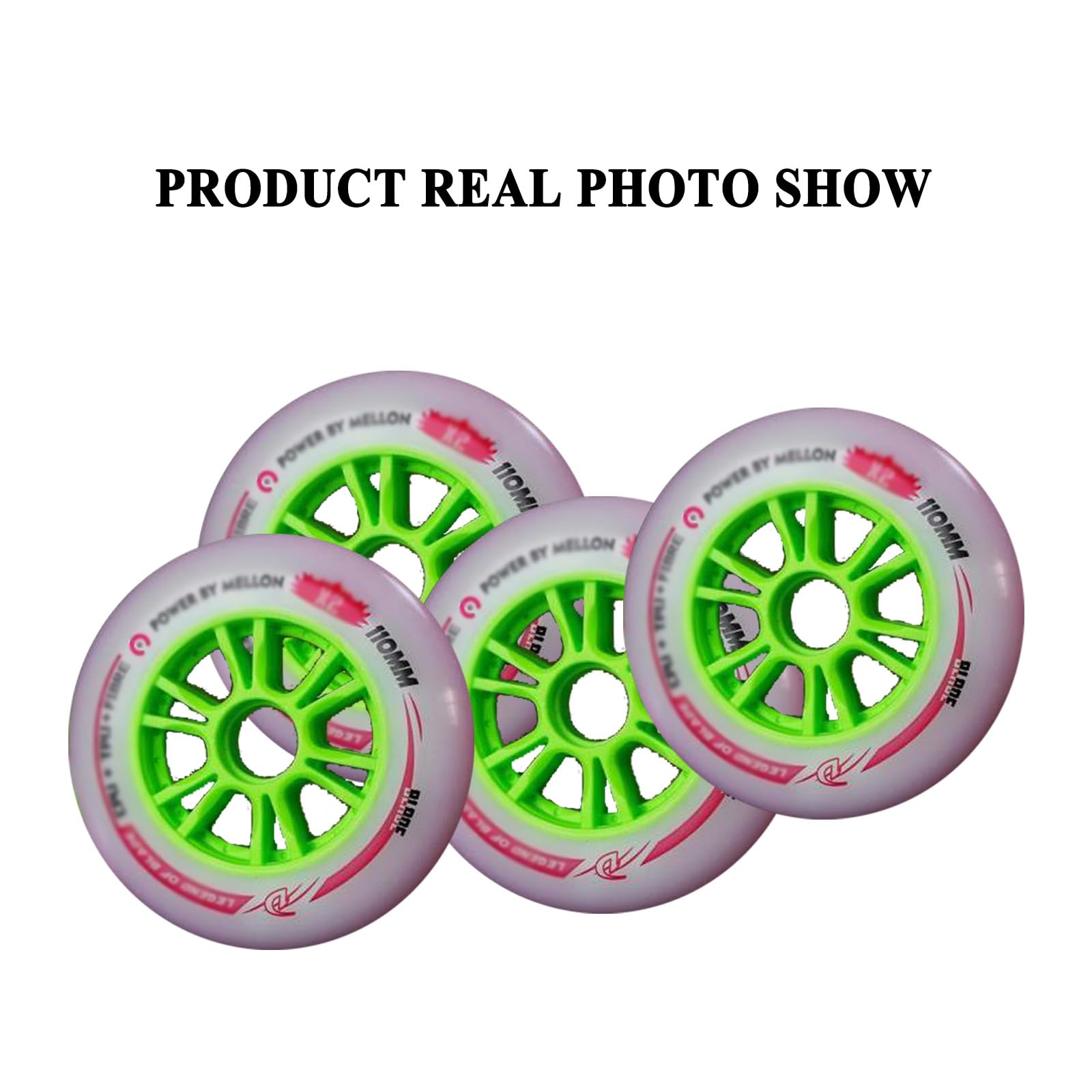 Inline Skate wielen, vervangende rolschaatswielen 85A 90 mm/100 mm/110 mm inline skate wielen (8-pack), wedstrijdspecifieke wielen, binnen/buiten trainingswielen, vervangende wielen, zwart wit, 110 m