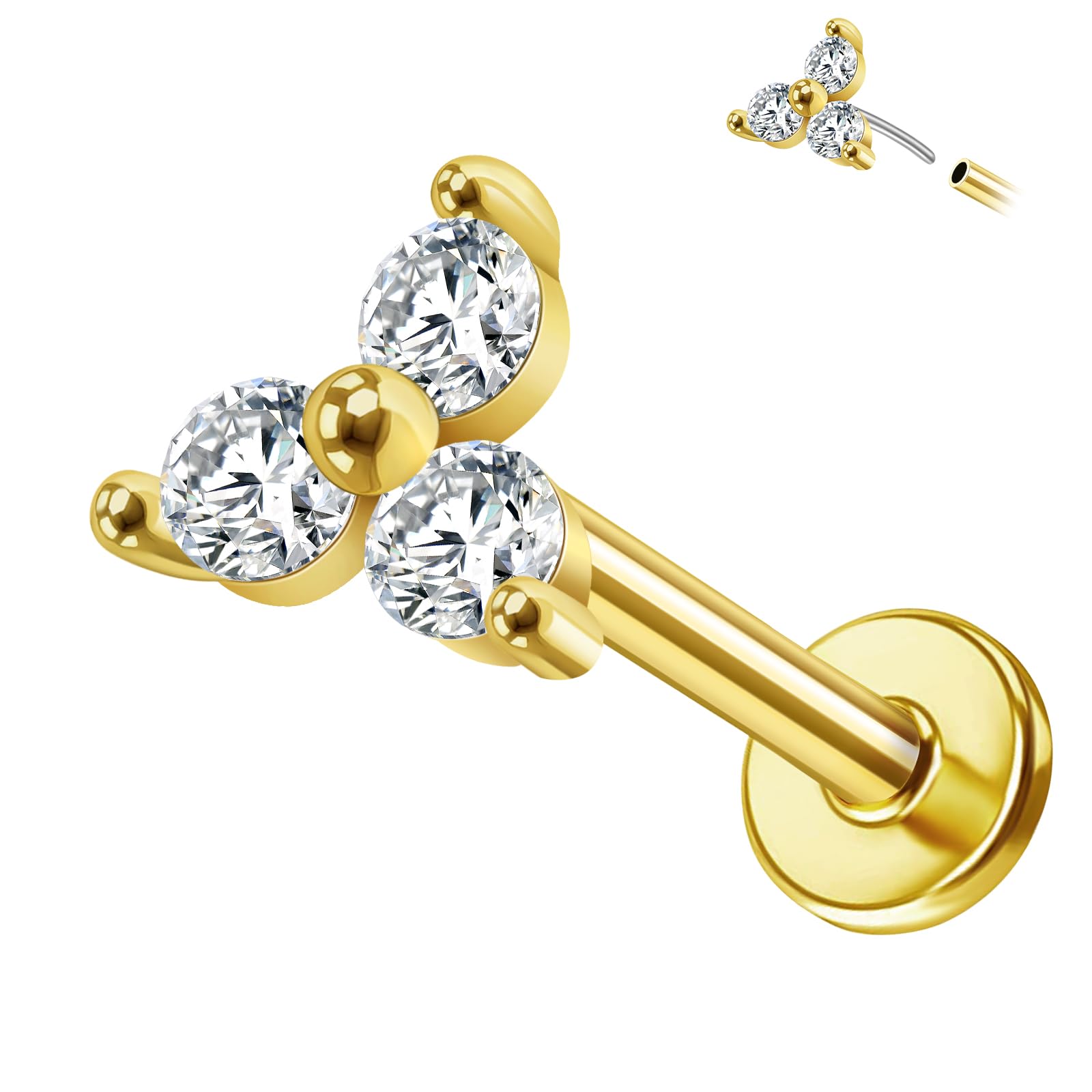 14K Yellow/White/Rose Gold Threadless Earring Top