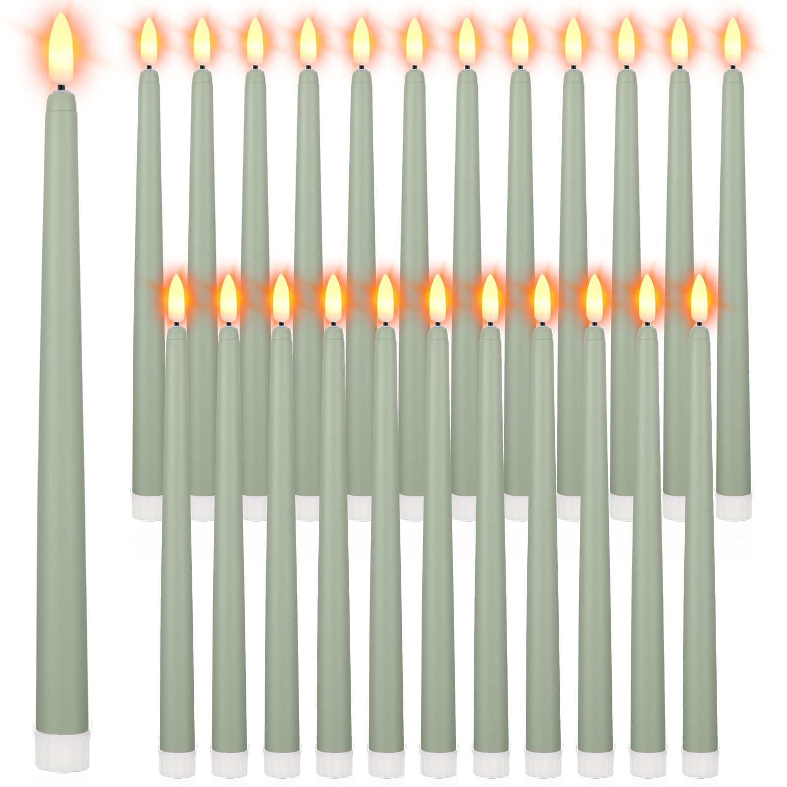 Photo 1 of Macarrie 24 Packs Flameless Taper Candles Battery Operated Fake 11 Inch Long Candlelight LED Flameless Candlesticks Flickering Tapered for Spring Summer Wedding(Light Green)