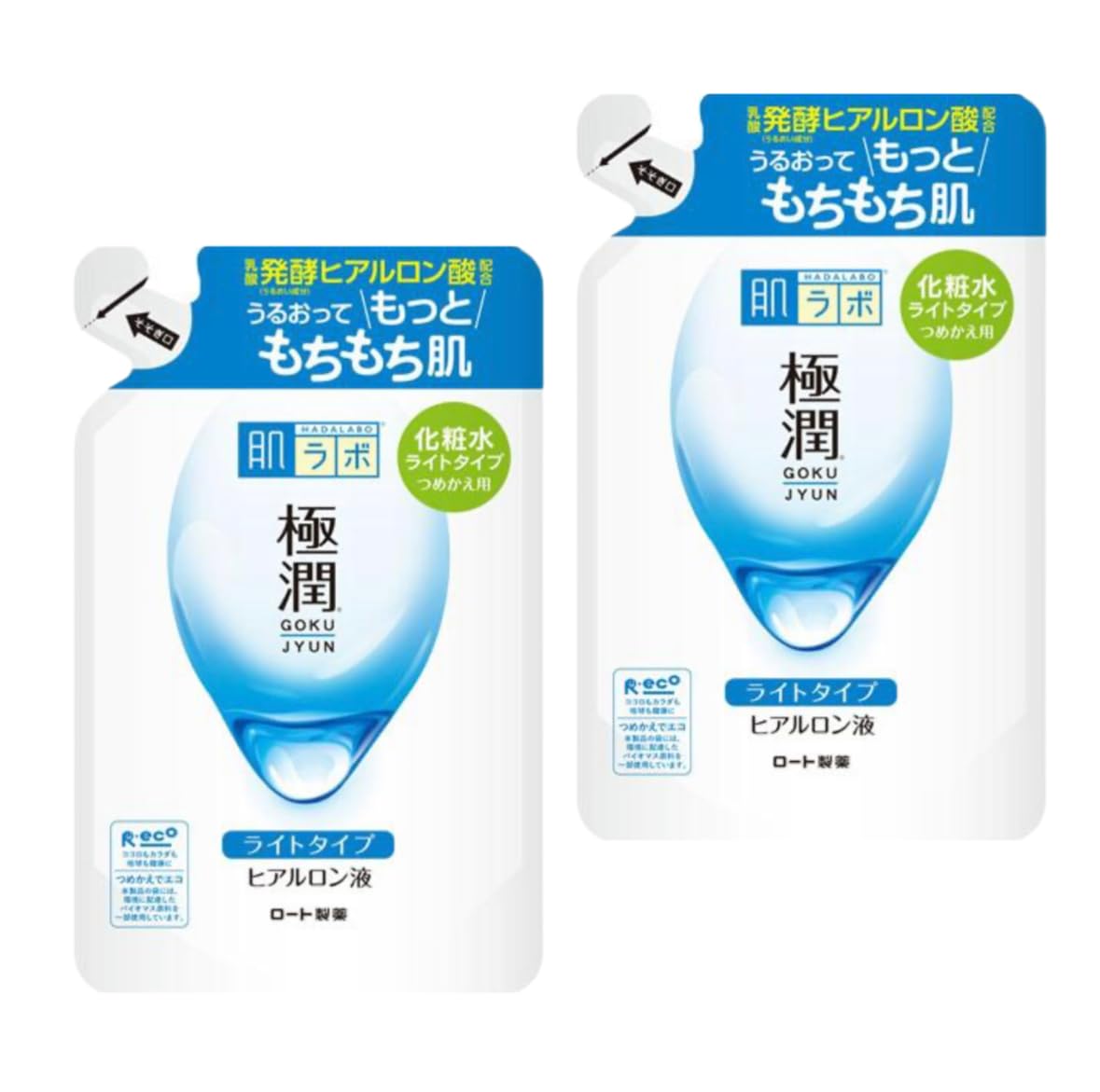 Hadalabo Gokujun Light Type Lotion, Hyaluronic Acid, 3 Types, Refill, 6.1 fl oz (170 ml) x 2 : Beauty