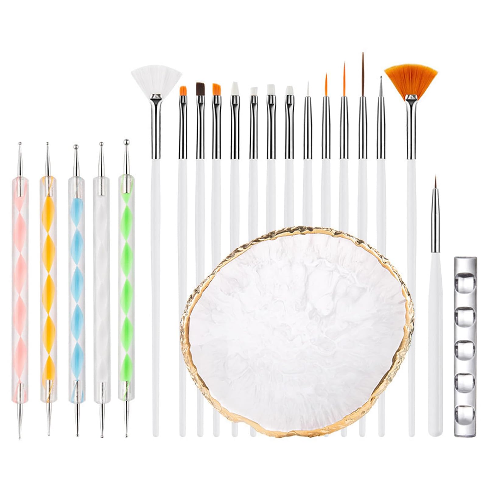 22 Pcs Nail Art Brushes Set with Resin Palette and Silicone Carving Pen Professional Nail Art Tools Kit
