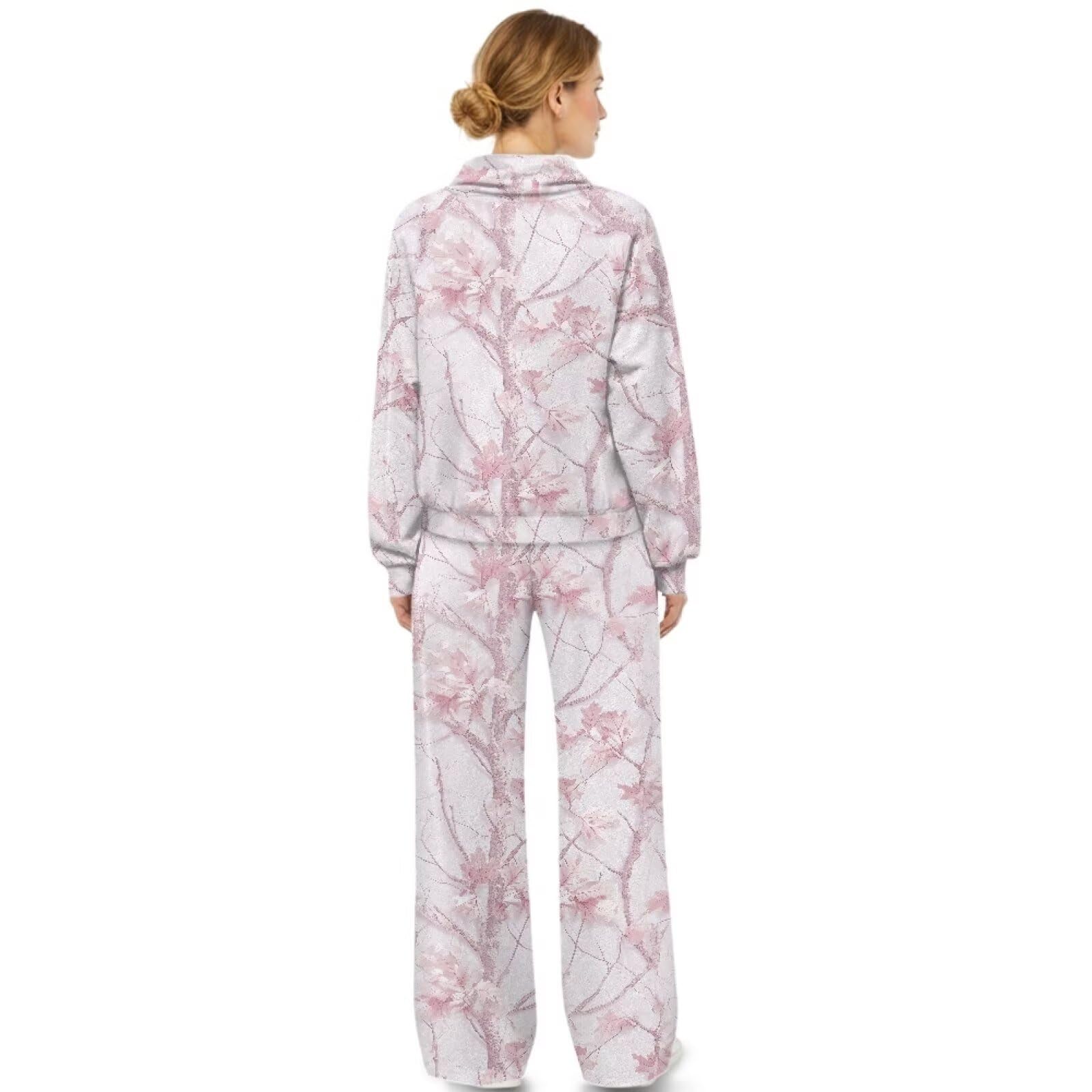 SEANATIVE Conjunto de sudadera de cuello alto de 2 piezas con pantalones deportivos de pierna ancha a juego, conjunto de descanso de gran tamaño para mujer, conjunto de chándal de talla grande, Caza