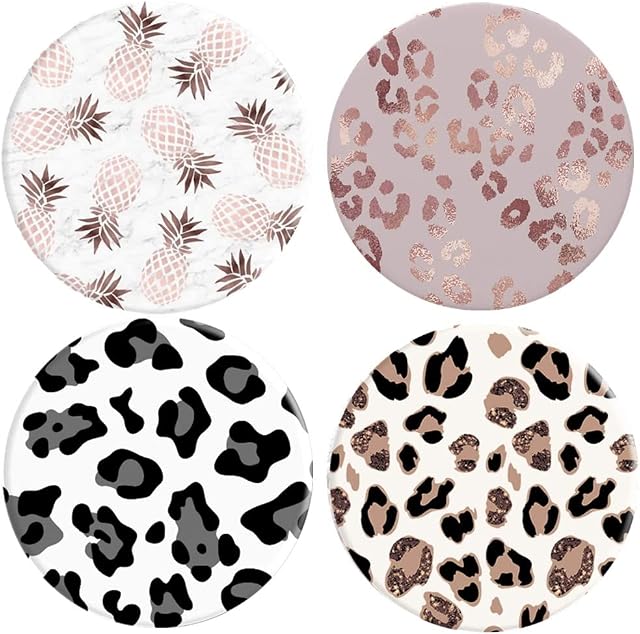 Multi functional Grip Mobile Phone Stand and Finger Holder (4 Pack) - White Black Pink Rose Gold Leopard print Marble Pineapple
