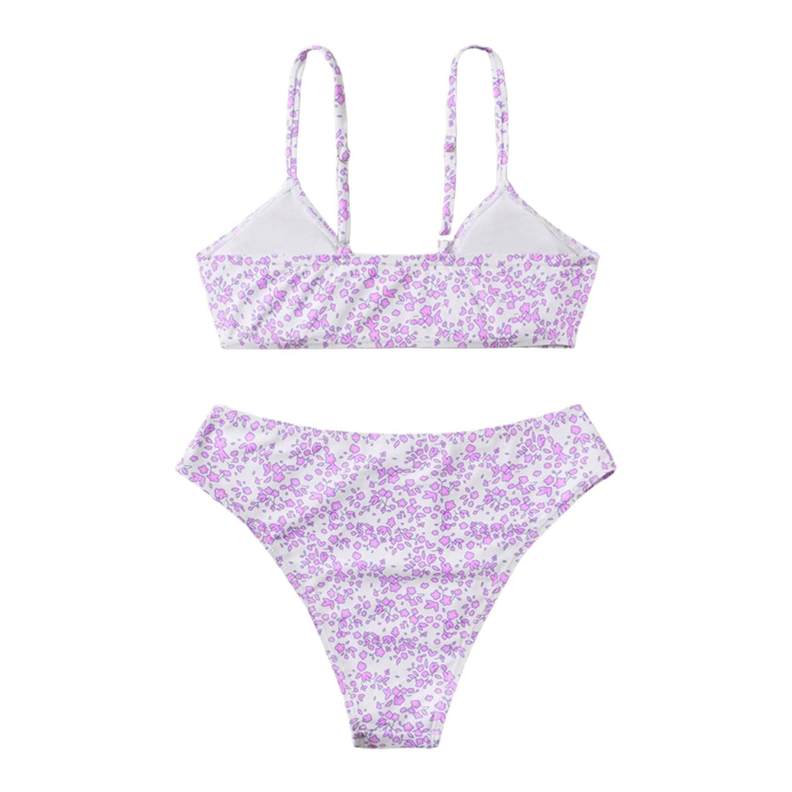 Traje de baño de verano para niñas, juego de 2 piezas, estampado floral, traje de baño de bikini con tiras para adolescentes, verano, playa, vacaciones, fiesta de piscina, entrenamiento de natación