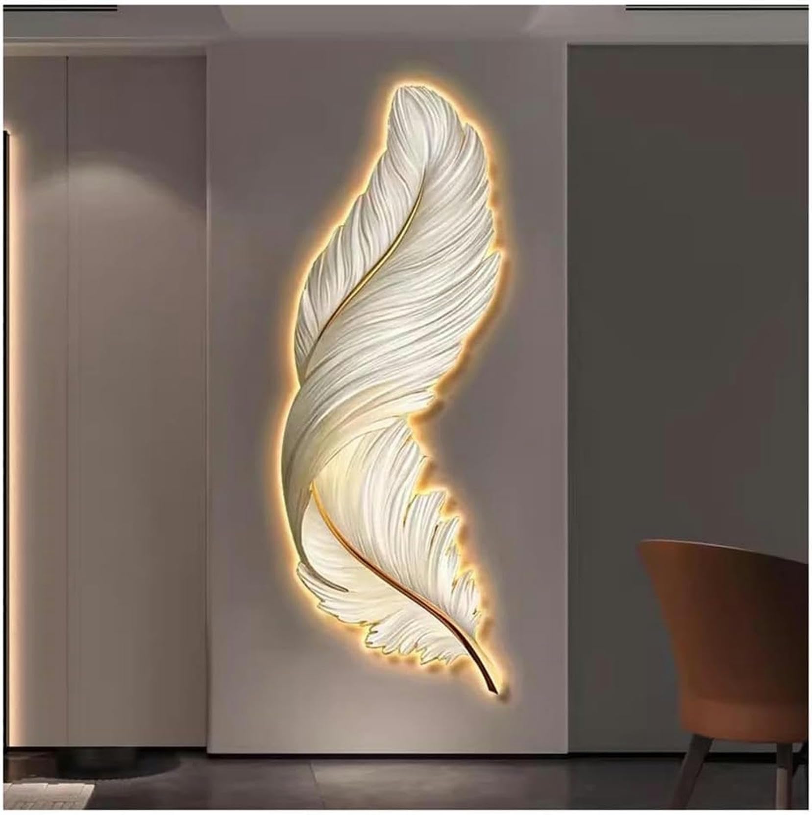Sculpture d'art mural moderne plumes 3D pour transformer un salon terne avec éclairage LED
