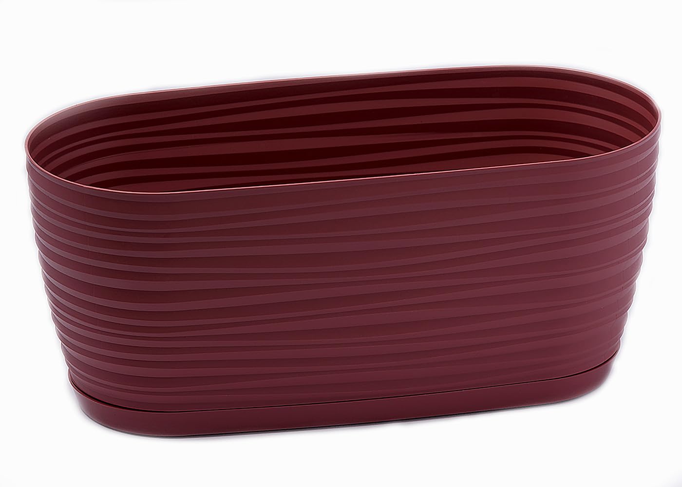 Home Garden Ornaments Plant Pots Indoor – Oval Planters with Drainage, Set of 2 with Saucer, Wave Pattern for Herbs & Succulents, 31 cm (12.2 inch), Red
