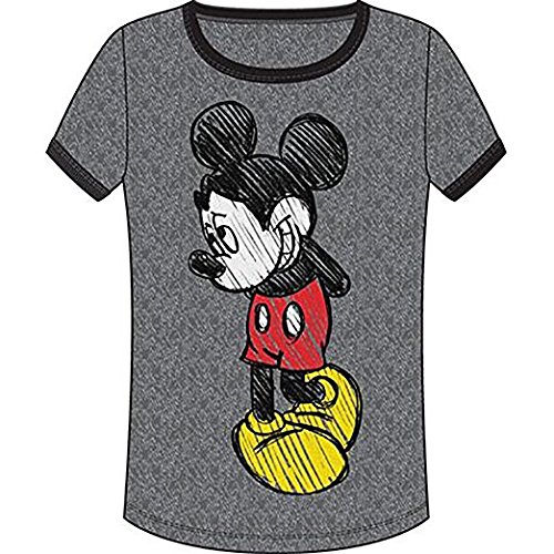 Disney Ladies Shy Mickey Mouse Junior Fit Ringer T-Shirt2