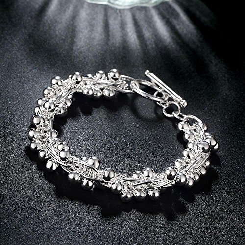 Fashion Sterling Silver Ball Bead Chain Bracelet -Handmade Link Chain Bracelet For Women Mom Wife Valentine Mothers day Gift, Toggle Button 8"4