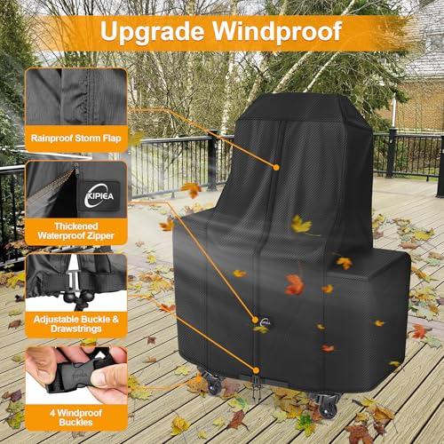 Image of Kipiea 600D Heavy Duty Pellet Grill Cover for Pit Boss Lockhart, Waterproof Wood Pellet Smoker Cover with Windproof Buckles, UV Resistant, No Tear, No Fading