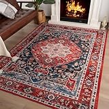 ST. BRIDGE Soft Area Rug 4x6, Washable Vintage Rug for Bedroom Living Room, Non-Slip Low Pile Colorful Accent Rug, Indoor Floor Carpet for Dining Room Office Playroom Nursery Home Decor, Red