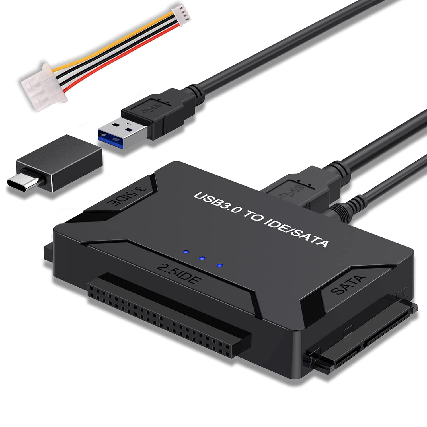 MAKINGTEC SATA/IDE to USB 3.0 Adapter, Hard Drive Adapter with 12V 2A Power Supply Support 6TB, Hard Drive Reader for Universal 2.5/3.5-Inch IDE and SATA External HDD/SSD