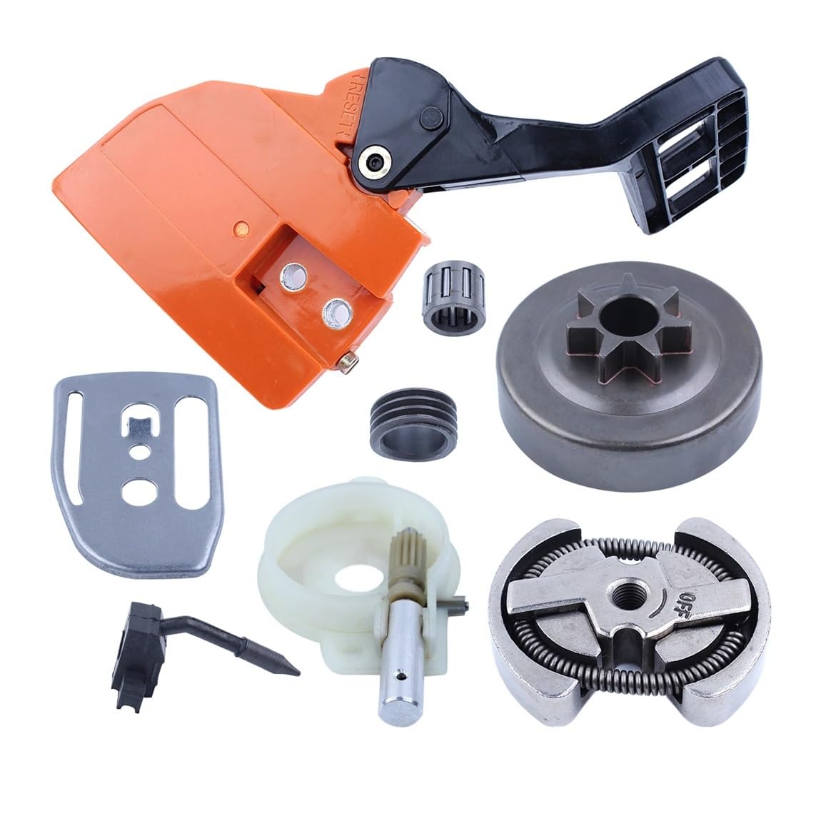 Kit de bomba de aceite, tambor de embrague, tapa de piñón de freno de cadena, compatible con Hus 136137141 y 142 motosierras, placa de barra de engranajes en espiral. accesorios para cortacésped