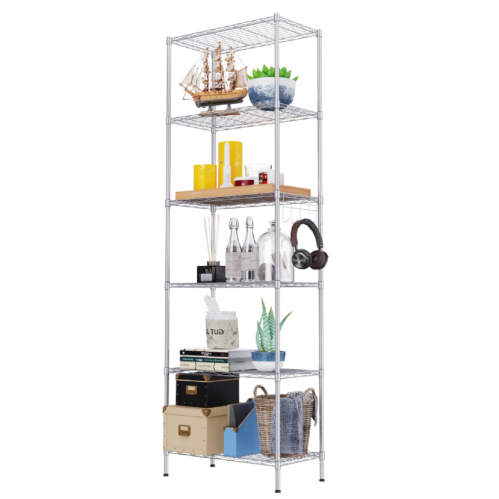 BATHWA 6Tier Metal Wire Rack, Free Standing Shelving Unit, Adjustable
