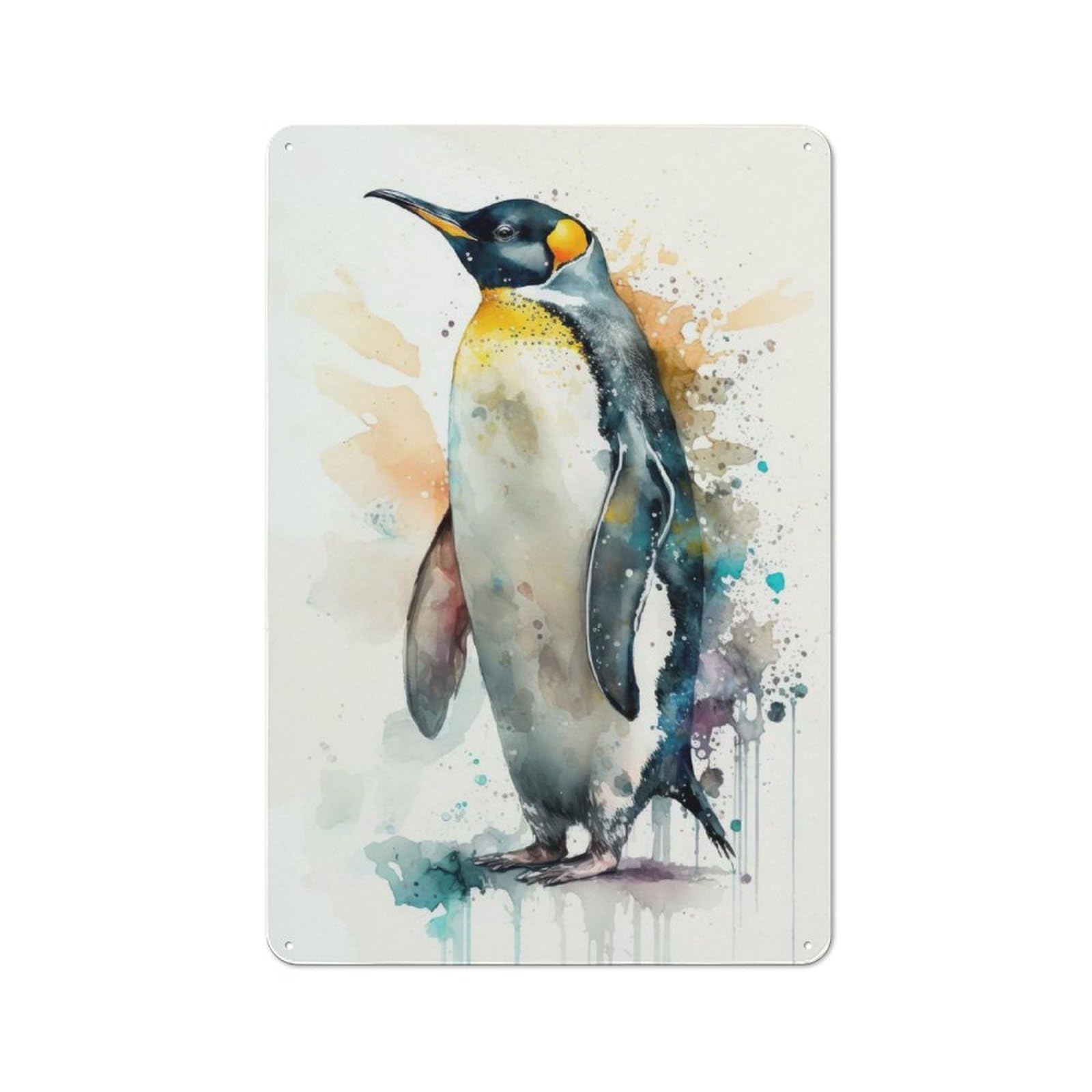 Penguin Watercolor Tin Sign 30x20cm for Hallway Wall, Vintage Wall Decor, for Kitchen, Dining Room And Home Bar Wall Decor