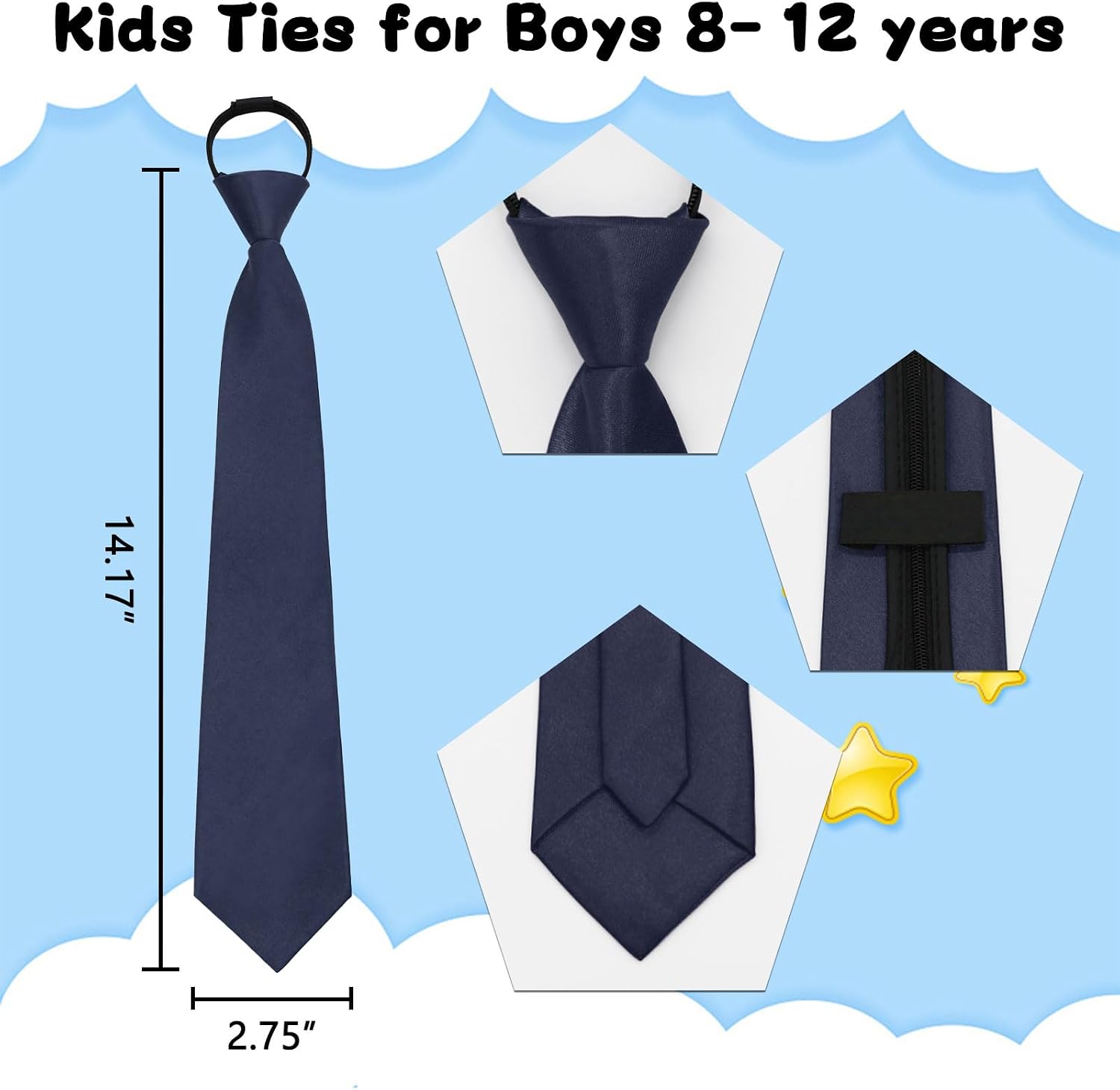 LJBFNN Boys Tie Kids Ties, Adjustable Pre-Tied Tie for Boys Girls Zipper Neckties for School Uniform Graduation Wedding Party
