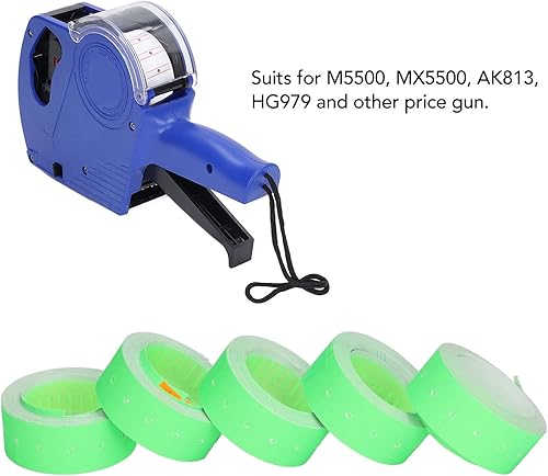 Miniatura 4 de 30 rollos 15000 etiquetas de pistola de precios, etiquetas de precios de una sola fila etiqueta de pistola de precio para Mx-5500 M5500 verde