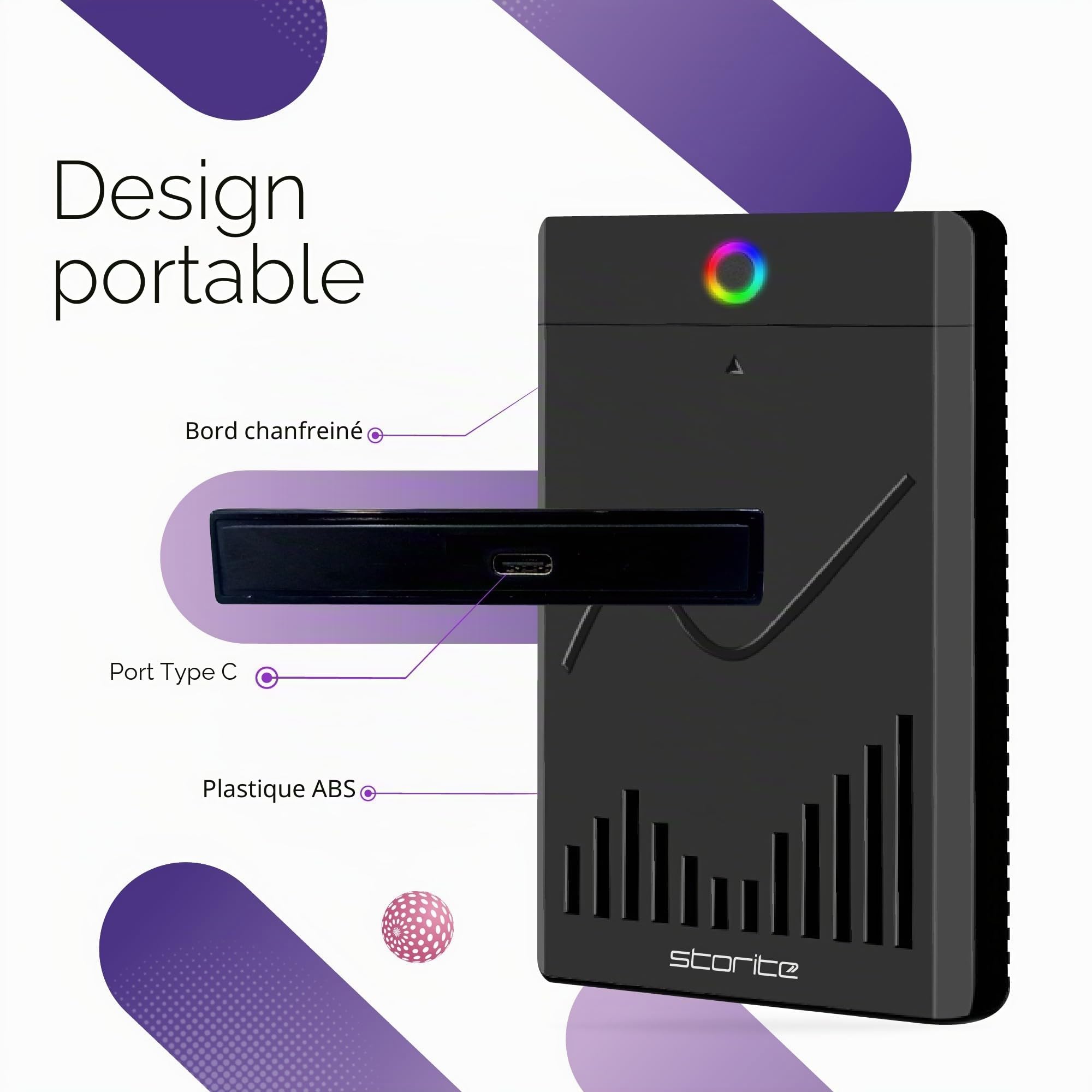 Storite Disque Dur Externe Portable 500 Go, 2,5 Pouces, USB-C pour PC - Noir