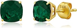 14k Gold 6MM Cushion Cut Stud Gemstone Earrings | Hypoallergenic Solitaire Gemstone Studs with 14K Gold Backs | Lightweigh...