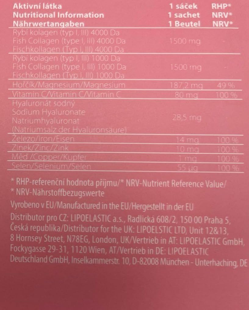 Collagene Marino con Acido Ialuronico by LIPOELASTIC - Integratori per Capelli con Vitamina C, Magnesio, Ferro, Zinco - Polvere al Gusto Lampone - 30 Bustine-Donne e Uomini.