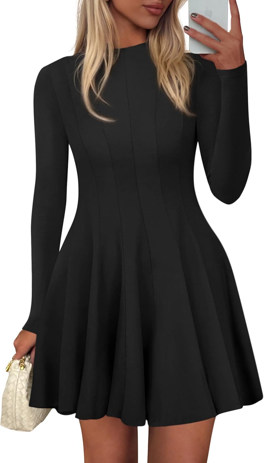 PRETTYGARDEN Fall Dresses for Women Elegant Classy 2025 Casual Long Sleeve Swing A Line Ruffle Short Homecoming Party Dress