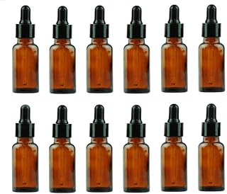 XINGZI 12PCS 15 ml (1/2 oz) Amber Glass Essential Oil Bottles Jars Refillable Makeup Cosmetic Sample Bottle Container Holder with Glass Eye Droppers for Essential Oil Perfume Aromatherapy Use