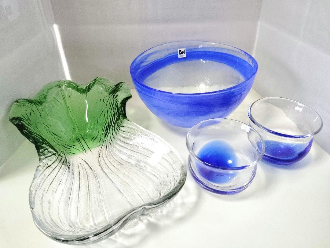 Amazon.co.jp: 月夜野工房 白菜型 ガラスの盛鉢とブルーのガラスボウル