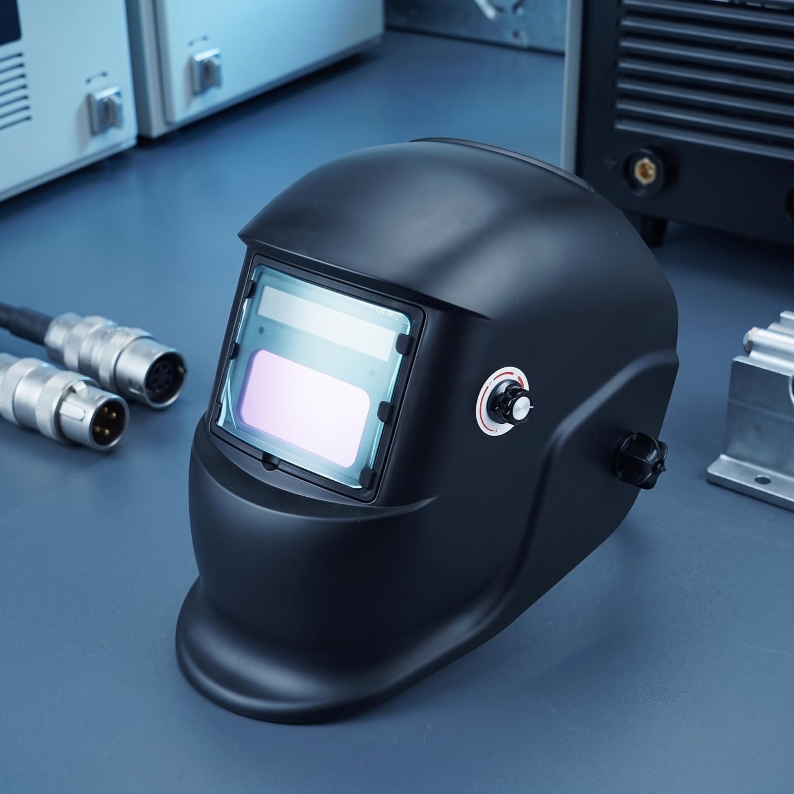 Maschera Autoscurante Solare Protezione Facciale Completa, Casco da Saldatore Autoscurante, Batteria Sostituibile, per Officina,