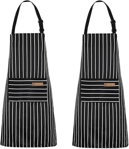 Paquete de 2 delantales unisex ajustables con bolsillos, para cocinar, cocinero, mujeres y hombres, delantales para el hogar, cocina, restaurante,