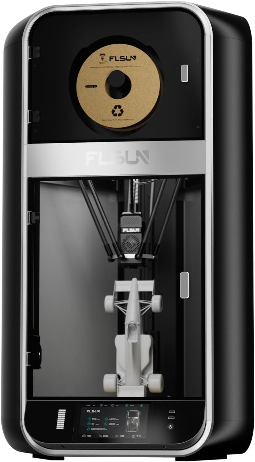 3idea flsun s1 pro 3d printer moving speed fastest 1200mm/s,40000+ mm/s² fdm delta 3d printer with 7" klipper firmware smart zone heating,350℃metal hotend,printing size φ320*320 * 430 mm³