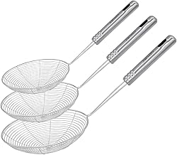 Spider Strainer Skimmer, AMOAYO Strainer Ladle Stainless Steel Wire Skimmer Spoon with Handle for Kitchen Frying Food, Pasta, Spaghetti, Noodle(3, 12in,12.59in,13.77in)