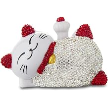 Cat Figurines, Solar Feng Shui Maneki Neko Waving Hand Lucky Statue Japanese White Crystal Car Decor Accessories Fortune Interior Decoration Rhinestone Center Console Dashboard Ornament PVC