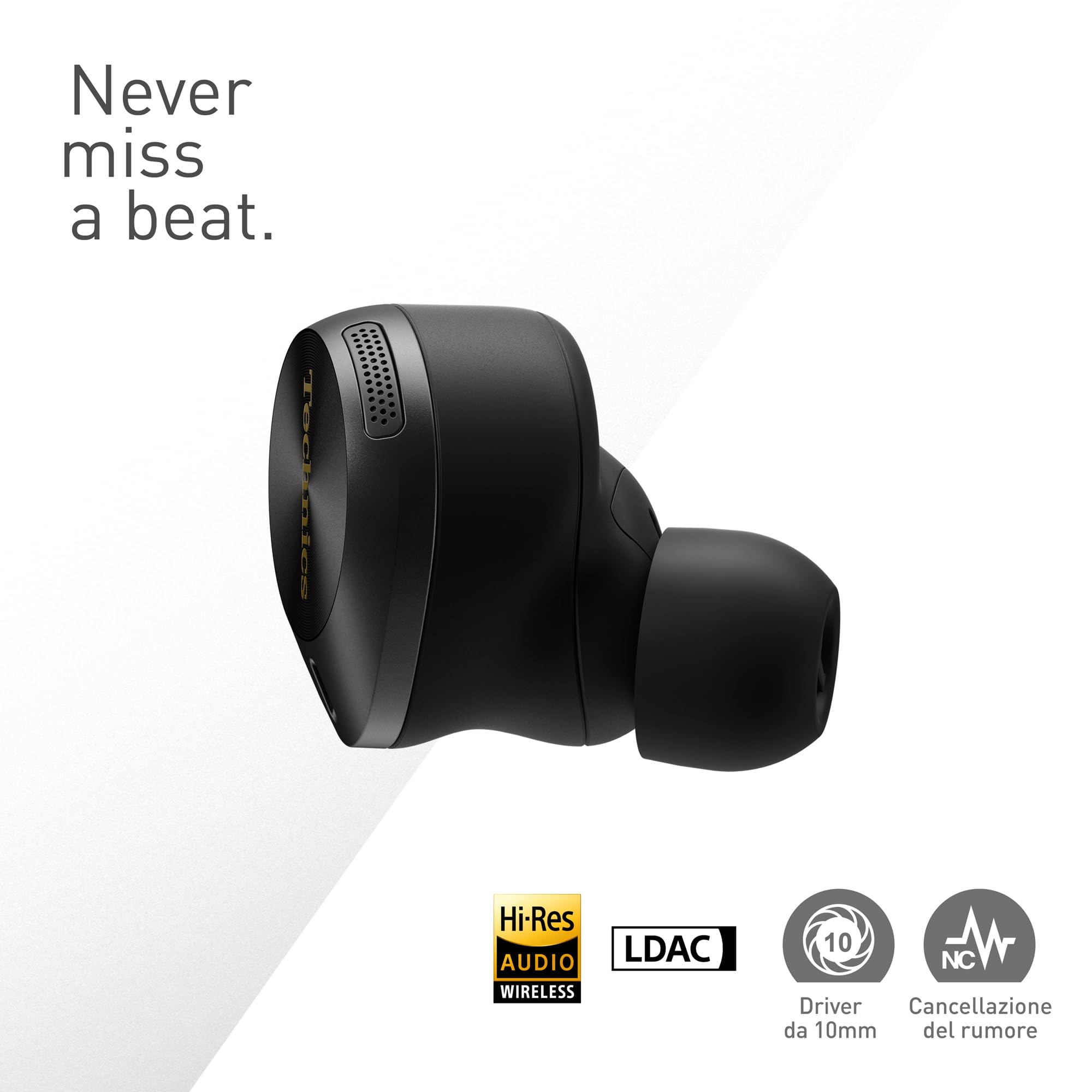 Technics EAH-AZ80E-K Auricolari Wireless con Noise Cancelling, Bluetooth Multipoint 3 Dispositivi, Confortevoli Auricolari In-Ear, Ricarica Senza Fili, Nero