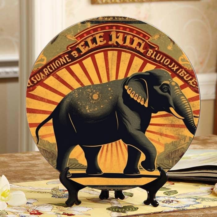 Elephant 10-inch Ceramic Plate for Wall Display or Tabletop, with Stand & Hook DP-536345487