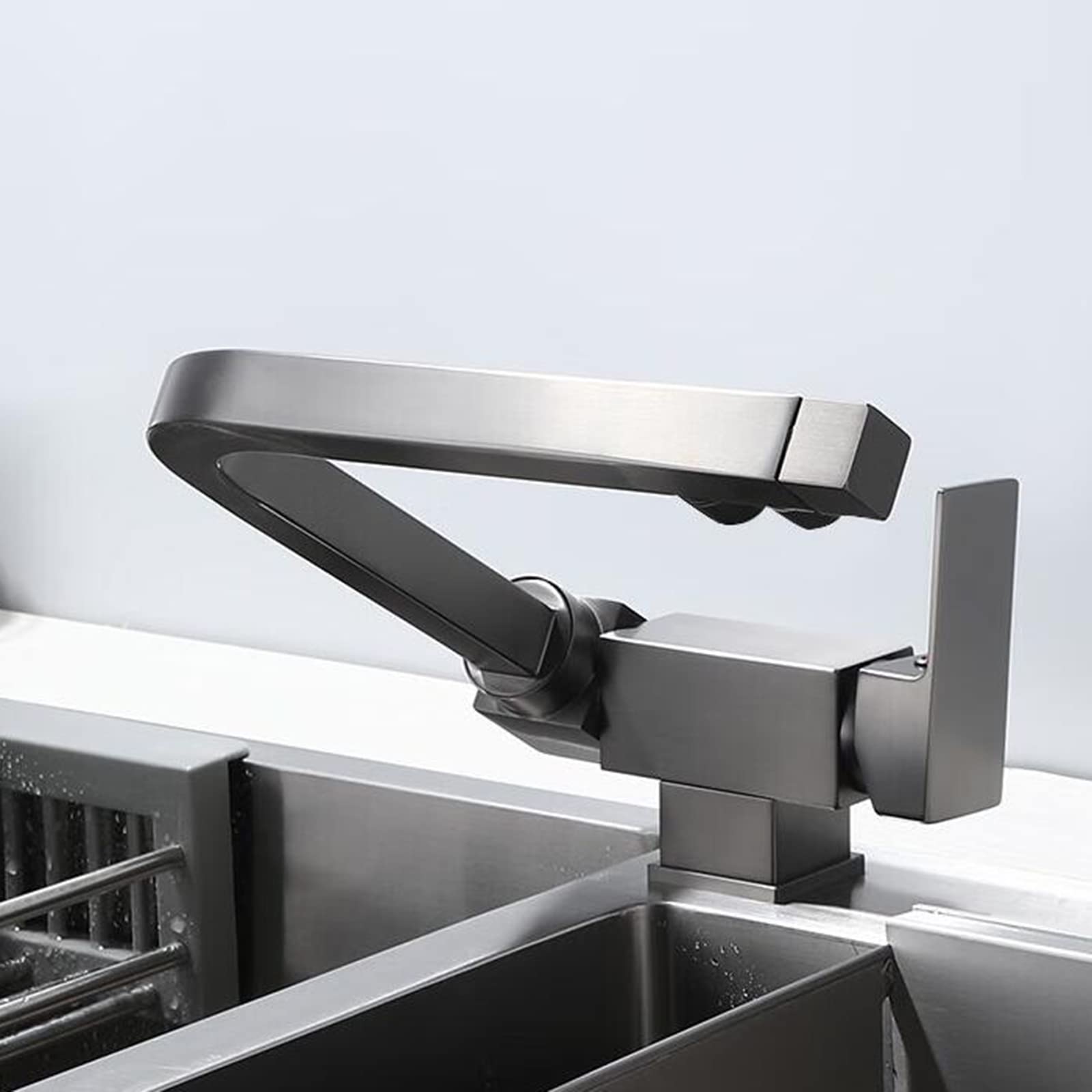 Grifo de cocina de latón giratorio gris plegable 3 en 1 para fregadero 8