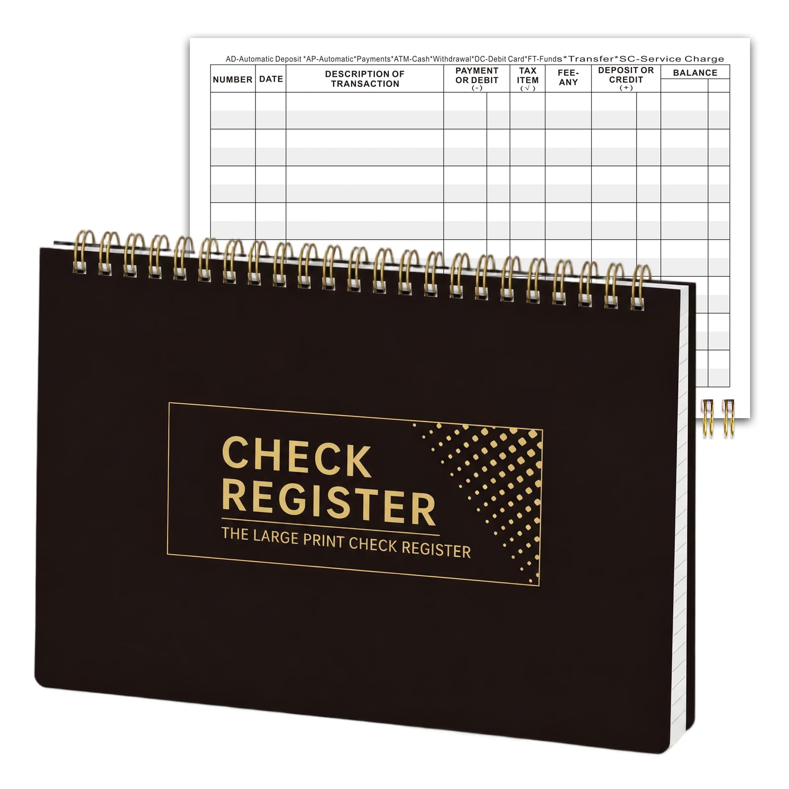 Scheckregister für persönliches Scheckbuch, Doppelspiralen-Scheckheft, Budgetplaner mit Scheckregister für Personal und Arbeit, 14 x 21 cm, Schwarz